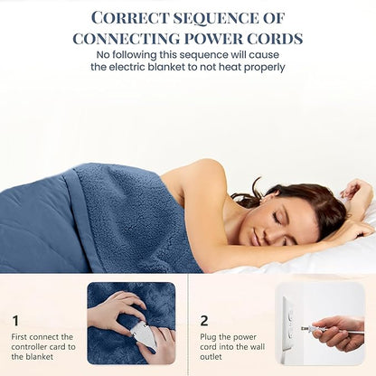 Thermee Micro Flannel Heated Blanket Twin Size - 10 Settings, Programmable, Rapid Heating, Luxuriously Soft - Ultramarine
