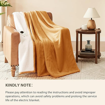 Homemate Electric Heated Blanket King Size - 100"x90" Heating Blanket King Size Dual Control 1/2/4/6/8 Hours Auto-Off 10 Heat Level Over-Heat Protection Flannel Sherpa ETL Certification