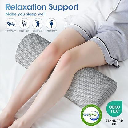 2 Pack Knee Pillow for Back Sleeping Memory Foam Half Moon Bolster Pillow for Legs, Under Knee Support, Ankle & Foot Comfort Orthopedic Pillow for Side Sleepers, Grey