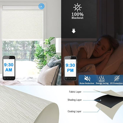 Motorized Blinds with Remote Cordless Automatic Motorized Shades Custom Blinds for Windows Smart Curtains Compatible with Alexa Google Home(Blackout Jacquard Beige,W28 x H72in)