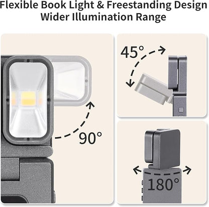 Dott Arts Book Lights for Reading at Night,Rechargeable 1000mAh Reading Lights for Books in Bed Dual-Heads Small Desk Lamps for Home Office with 5 Colors,Timer Function,LED Clip Light for Kids Room