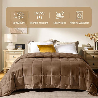 downluxe King Size Blanket with Satin Trim, Lightweight Down Alternative King Blanket for All Season, Machine Washable (Brown, 108 x 90 Inch)