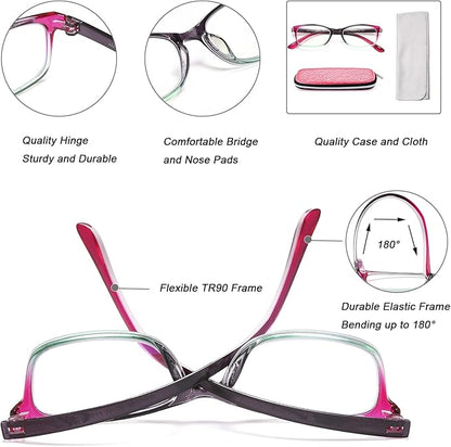 EYEURL Reading Glasses for Women, 2 Pack Blue Light Blocking Readers Lightweight Filter UV Ray/Glare Anti Eyestrain 2.0