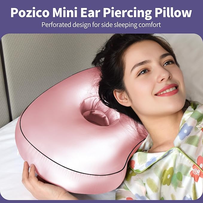 Pink Ear Piercing Pillow - Side Sleeper Support with 3.5" Ear Hole Relief, Hypoallergenic Orthopedic Pillow for Healing Piercings