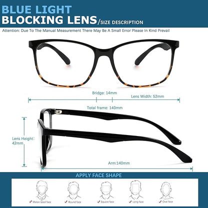 Blue-Light Blocking Glasses Computer Reading/Gaming/TV/Phones Glasses Fashion Anti Eyestrain UV Glasses for Women Men（C2 Blackleopardprint + Transparent）