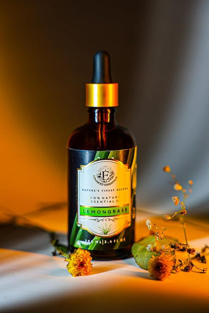 Luxurious Lemongrass Essential Oil by Enhanced Essentials|Slow Distilled,Organic and Pure Oils for Skin Care,Aromatherapy,Bath,Massage,Perfume,Gifting,Soap and Candle Making| 3.38 fl oz (100 ml)