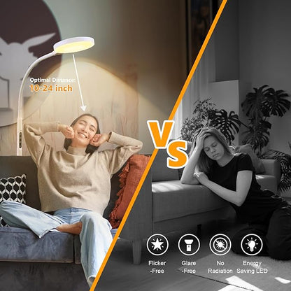 Daylight Floor & Desk Lamp – 11,000 Lux UV-Free Full Spectrum Light, 5 Color Temperatures & 10 Brightness Levels, 360° Adjustable Gooseneck Lamp for Home Office, Bedroom & Reading (White)