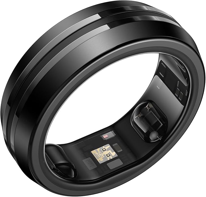 RENPHO Lynx Smart Ring-All Day Sleep & Activity Tracking, Includes Charging Case, Gifts for Men, 7-Day Battery Life, Subscription-Free App for iOS & Android, Size Before You Buy (Black, Size 7)