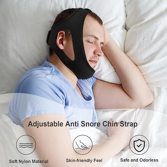 Chin Strap for Sleeping, Chin Strap for Snoring, Adjustable and Breathable Anti Snoring Devices, Anti Snoring Chin Strap for Men and Women to Stop Snoring, Skin-Friendly Comfortable Sleeping -Black