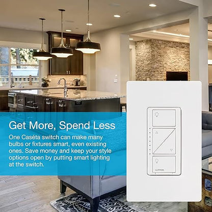 Lutron Caseta Original Smart Dimmer Switch (Lutron Smart Hub Required), for LED Lights, 150 Watt, Single-Pole/3-Way, No Neutral Required, PD-6WCL-LA, Light Almond, 3 Pack