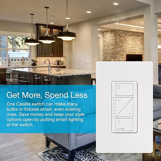 Lutron Caseta Original Smart Dimmer Switch (Lutron Smart Hub Required), for LED Lights, 150 Watt, Single-Pole/3-Way, No Neutral Required, PD-6WCL-IV, Ivory