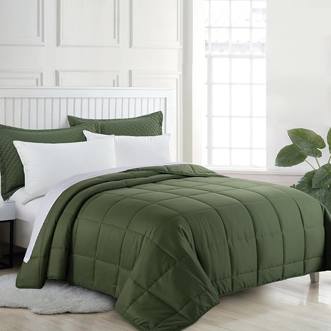HOMBYS Oversized King Comforter 128x120, Lightweight Quilted Down Alternative Duvet Insert for All Season,Olive Green,8 Corner Tabs
