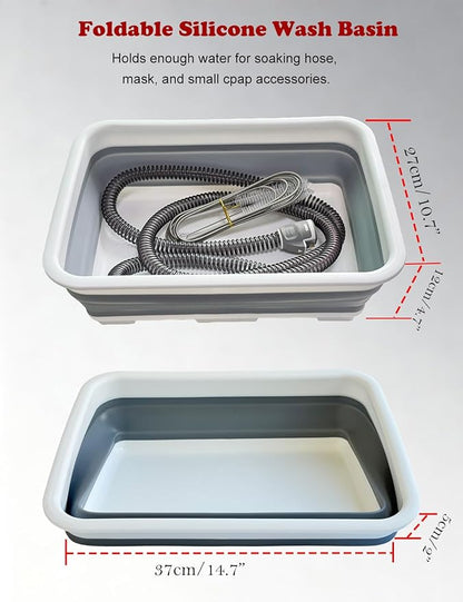CPAP Cleaning Kit for Hose and Mask, Cpap Machine Supplies Cleaner Includes Tube and Mask Cleaning Brush, Foldable Wash Tub, Hose Drying Hanger - Compatible with 22mm and 15mm Tubing