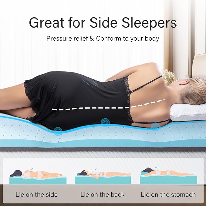 Maxzzz Full Mattress Topper,3 Inch Ventilated Design Memory Foam Queen Mattress Topper,Cooling Gel Infused Swirl Foam Pad for Pressure Relief Back Pain, CertiPUR-US Certified