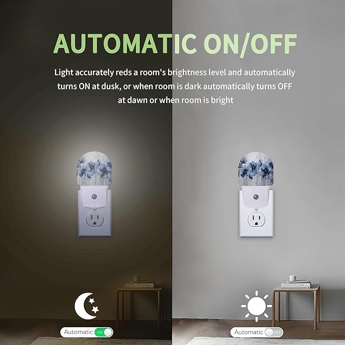 Blue Flower Night Light, Vintage Nightlight Plug into Wall with Dusk to Dawn Sensor, LED Lamp Energy Saving Lights for Men Women Boys Girls,Lamp for Bedroom Bathroom Hallway