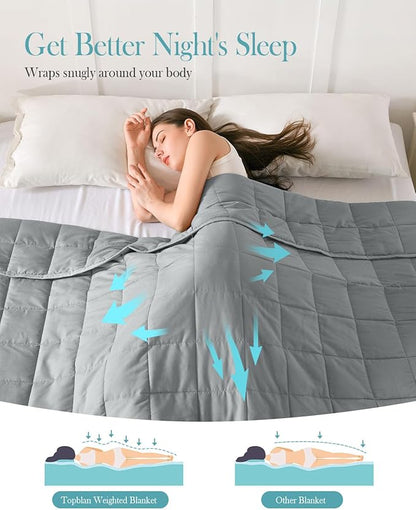 Topblan Weighted Blanket Queen Size 15lbs, Soft Cooling Weighted Blanket for Adults, Breathable Heavy Microfiber with Glass Beads Warm Blanket for Sofa Bed All Season, 60 x 80 inches, Grey