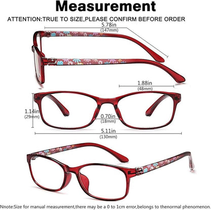 EYEURL Reading Glasses Women Blue Light Blocking - Set of 2 Pattern Design Value Computer Readers (Red+Purple, 2.75)