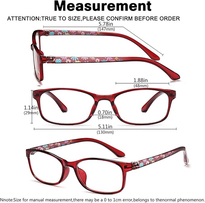 EYEURL Reading Glasses Women Blue Light Blocking - Set of 2 Pattern Design Computer Readers (Red+Purple, 3.0)