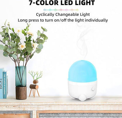 150ML Cordless Battery Powered Essential Oil Diffuser, 7 Hours Run Time,Mini Portable Rechargeable Diffuser with 7 LED Color Changing Lights (White)