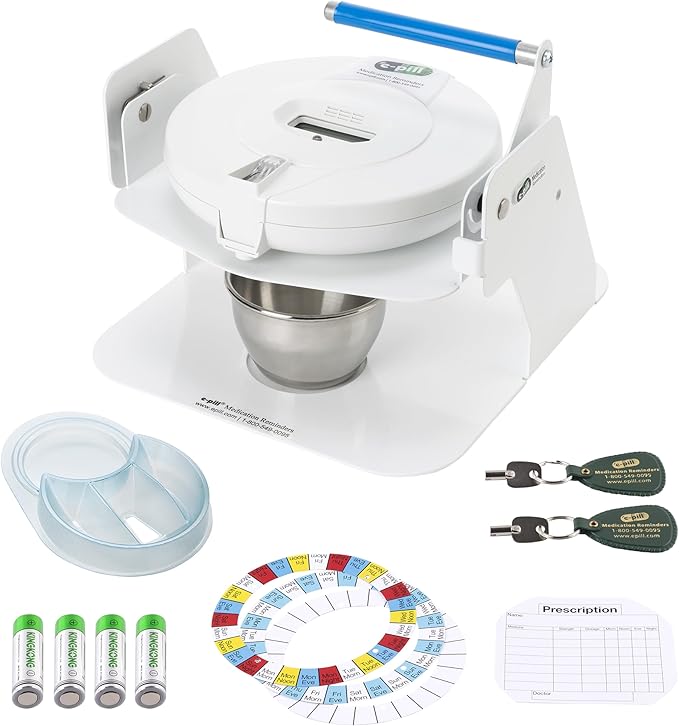e-Pill MedTime Station Pro - Advanced Locked Automatic Pill Dispenser - White Lid