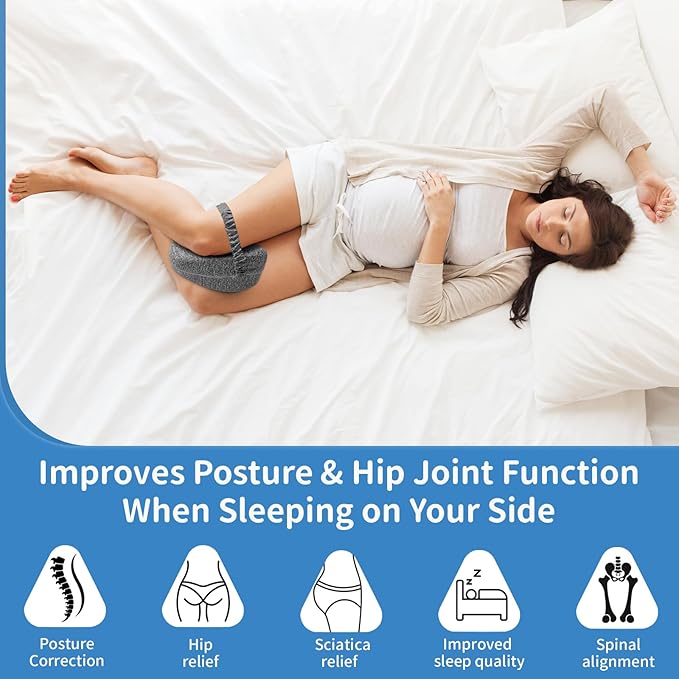 Knee Pillow for Side Sleepers, Leg Pillow with Elastic Strap, Smooth Spine Pillow for Side Sleeping, Thigh Pillows with Removable and Washable Cover, Dark Gray