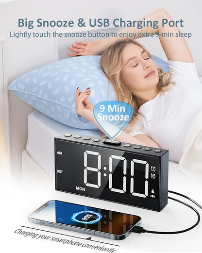 Roxicosly Vibrating Alarm Clock with Bed Shaker for Heavy Sleepers, 3-Level Vibration, Dual Alarms with Weekday & Weekend Mode, Large Digits, Dimmer, Snooze, USB Charger, Battery Backup