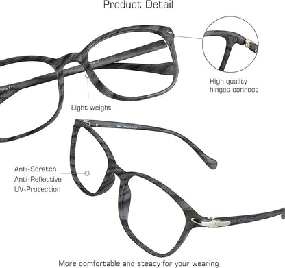 VisionGlobal Blue Light Blocking Glasses for Women/Men, Anti Eyestrain, Computer Reading, TV Glasses, Stylish Square Frame, Anti Glare (Wood, No Magnification)