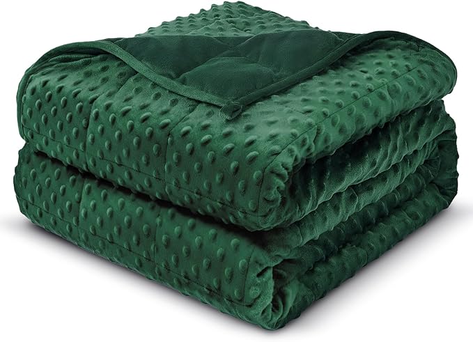 Weighted Blanket for Adults Queen Size 15 lbs, Soft Minky Dot Cozy Heavy Blanket for Sleep, Reversible Breathable Warm Blanket with Glass Beads, Dark Green 60 x 80 inches