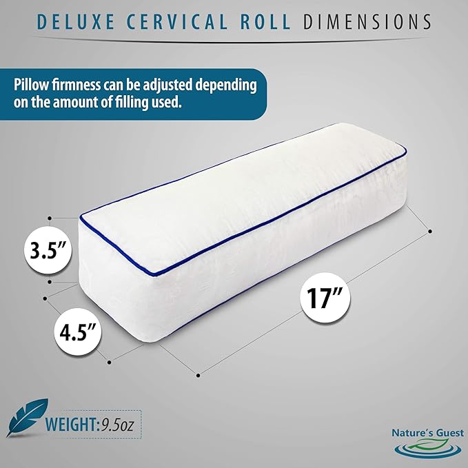 Nature's Guest Adjustable Cervical Neck Roll Bolster Pillow, Better Than Memory Foam Pillow, Neck Pillow for Sleeping, Cervical Cylinder Pillow for Spine Back, Neck Pain, Travel Pillow Leg Bed Pillow