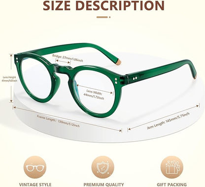 EASY READ Retro Round Blue Light Blocking Reading Glasses for Women,Anti UV Readers for Women with Spring Hinge