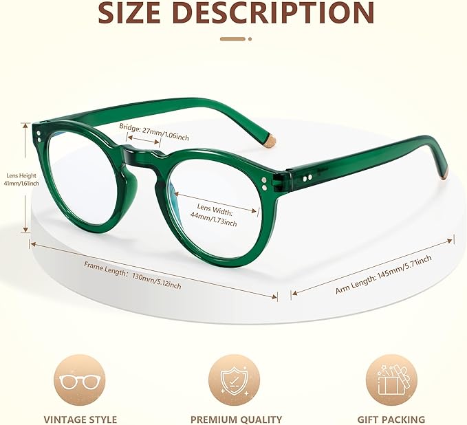 EASY READ Retro Round Blue Light Blocking Reading Glasses for Women,Anti UV Readers for Women with Spring Hinge