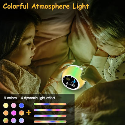 Alarm Clock for Kids, Bluetooth Music Player&Digital Clock, Sleep Sound Machine for Kids Bedroom, Kids Alarm Clock Sleep Trainer with Wake up Light, Ok to Wake Clock for Kids