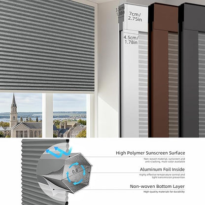 ZSTARR Motorized Skylight Shades Blackout Cellular Honeycomb Electric Blinds with Solar Panel Cordless Rechargeable with Remote for Roof and Slanted Windows (Blackout Silver Grey)