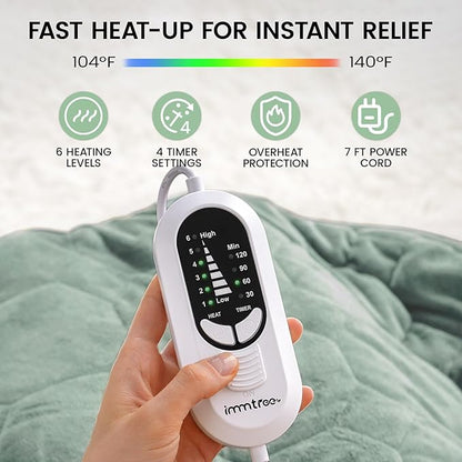 immtree Weighted Heating Pad for Period Cramps, 29" x 24" Extra Large Electric Heated Pads 7 lbs, Back Shoulder Knee Abdomen Pain Relief, Soft Warm Heavy Lap Blanket, Christmas Gift, Grey Green