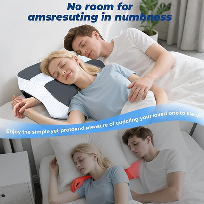 SAHEYER Side Sleeper Pillow with Arm Holes, 2 in 1 Shoulder Relief System for Rotator Cuff Pain, Memory Foam Pillow for Adults with 3 Arm Place Hole, Grey
