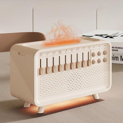 White Noise Sound Aroma Humidifier - Essential Oil Diffusers for Home, Air Aroma Diffuser Humidifier with 8 White Noise Effect & Simulation Flame, Speaker, for Sleeping, Living Room, Office