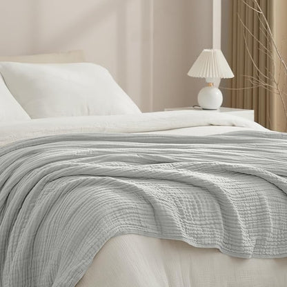 PHF Cooling Muslin Blanket Queen Size 90"x80", 6-Layer Lightweight Gauze Blanket Made from 35% Rayon Derived from Bamboo & 65% Cotton, Breathable & Ultra Soft Cozy for Hot Sleepers, Harbor Mist