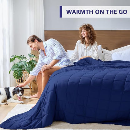 yescool Weighted Blanket for Adults (25 lbs, 88” x 104”, Navy & Blue) Cooling Heavy Blanket for Sleeping Perfect for 240-260 lbs, King Size Breathable Blanket with Premium Glass Bead