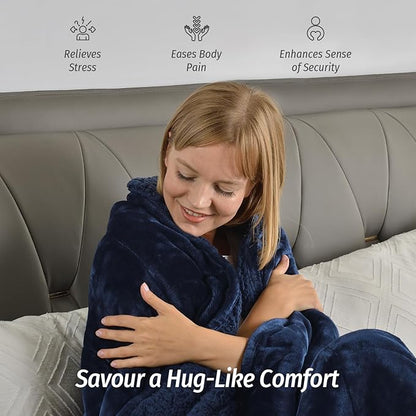 Wemore Sherpa Fleece Weighted Blanket for Adult, 20 lbs Dual Sided Cozy Fluffy Heavy Blanket, Ultra Fuzzy Throw Blanket with Soft Plush Flannel Top, 60 x 80 inches Navy Blue on Both Sides