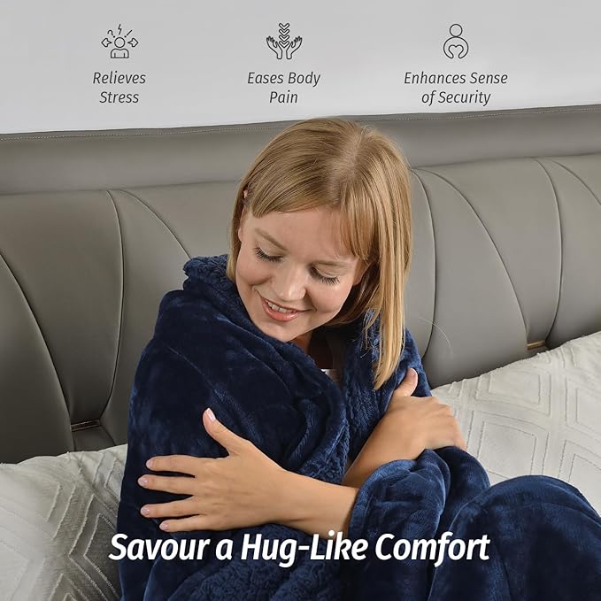 Wemore Sherpa Fleece Weighted Blanket for Adult, 15 lbs Dual Sided Cozy Fluffy Heavy Blanket, Ultra Fuzzy Throw Blanket with Soft Plush Flannel Top, 80 x 87 inches, Navy Blue on Both Sides