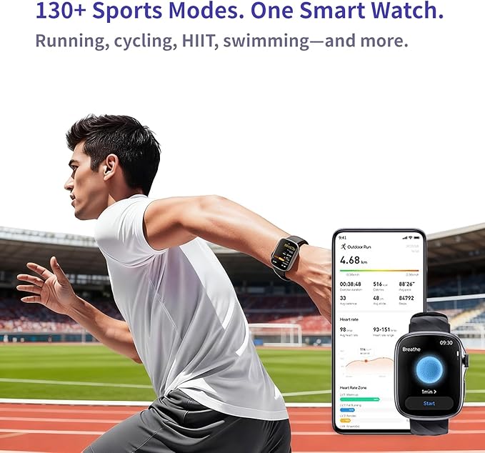 Smart Watch with Big Screen, Ultra HD 1.95" AMOLED Display (410×502 High Resolution) | 3ATM Waterproof | Heart Rate/Sleep Tracker | 130+ Sports/Fitness Modes, Bluetooth Calling, Smart Notifications