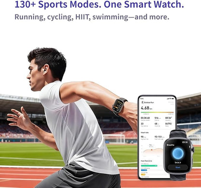 Smart Watch with Big Screen, Ultra HD 1.95" AMOLED Display (410×502 High Resolution) | 3ATM Waterproof | Heart Rate/Sleep Tracker | 130+ Sports/Fitness Modes, Bluetooth Calling, Smart Notifications