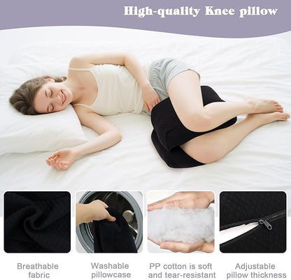 Knee Pillow for Side Sleepers, Leg Support Pillow for Hip Pain Smooth Spine Alignment for Better Sleep, Ideal Pillows for Side Sleeping Knee and Back Pain Relief, Black