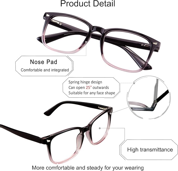 YEIN Progressive Multifocus Reading Glasses, Spring Hinge Blue Light Blocking Glasses for Women Men, No Line Multifocal Readers with Clear Lenses (+0.00/+1.25 magnification)