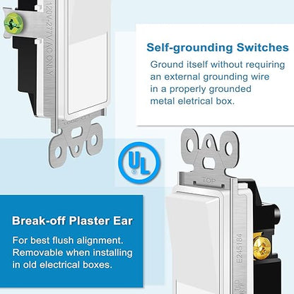 Greencycle 12 Pack Lights Switches Rocker,15 Amp Single Pole Lights Switches White,SP Paddle Light Switch,120V-277V AC,On/Off Wall Switch,Residential/Commercial Grade,Home & Office,UL Listed