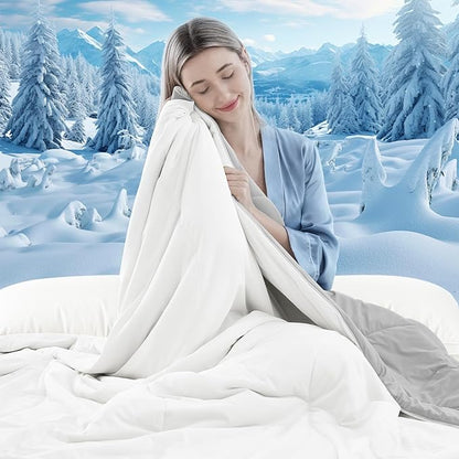 Cooling Comforter Twin Size, Double-Sided Cooling Blanket for Hot Sleepers & Night Sweats, Arc-Chill Q-Max > 0.4 Breathable Ice Blanket, Lightweight Cold Comforter (68''x90'', White)