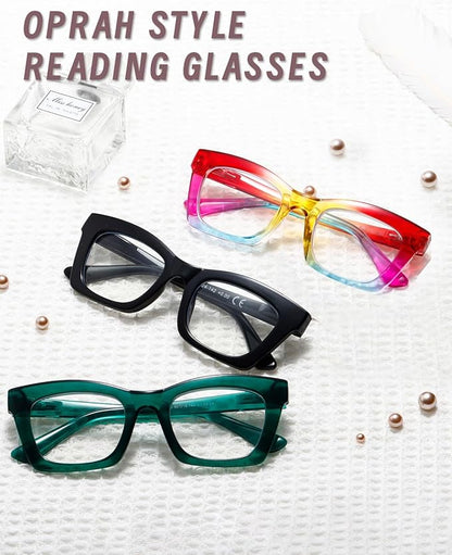 Hubeye Oprah Style Reading Glasses for Women Men Blue Light Blocking Computer Square Readers with Spring Hinge