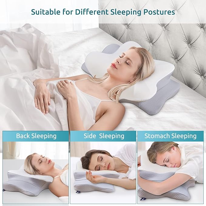 DONAMA Cervical Pillow for Neck and Shoulder,Contour Memory Foam Pillow,Ergonomic Neck Support Pillow for Side Back Stomach Sleepers with Pillowcase-Standard Size