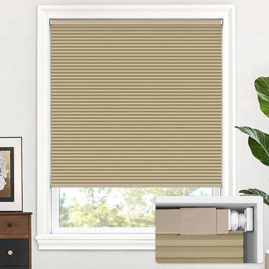 LazBlinds Cordless Cellular Shades, No Tools No Drill Blackout Honeycomb Shades Pleated Blinds for Windows, 20'' W x 48'' H, Taupe