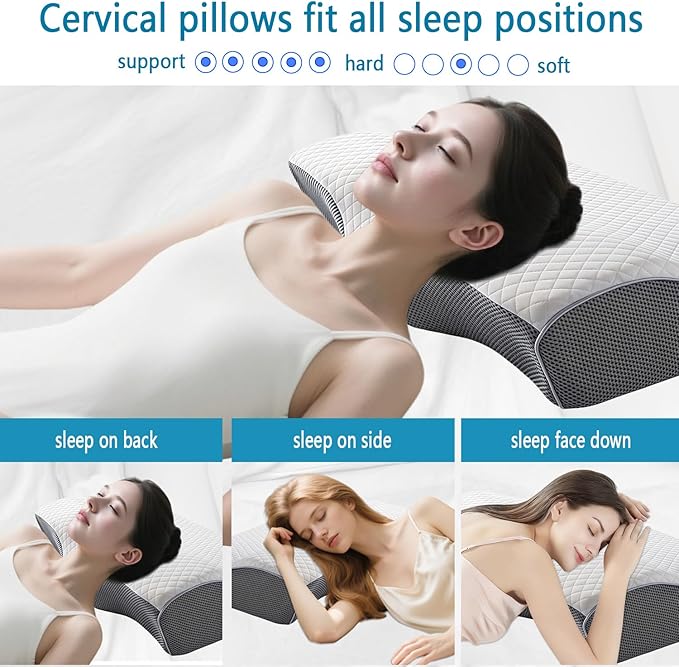 Sleep Apnea Pillow with Neck Pain & Snoring Relief -Orthopedic Cervical Pillow, Ergonomic Contour Memory Foam for Side, Back,Stomach Sleepers, Medium Firm Support (Large)